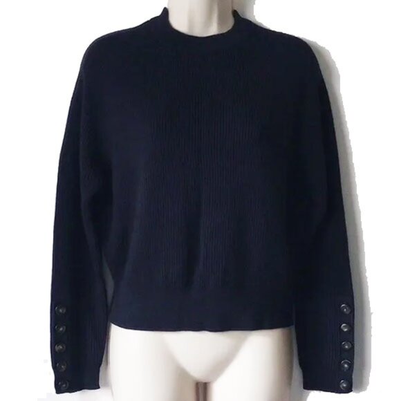 Sezane Sami Rib Knit Long Sleeve Crew Neck Jumper Sweater S Navy - Picture 1 of 7